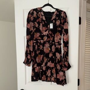 Floral Black and Pink Long Sleeve Dress